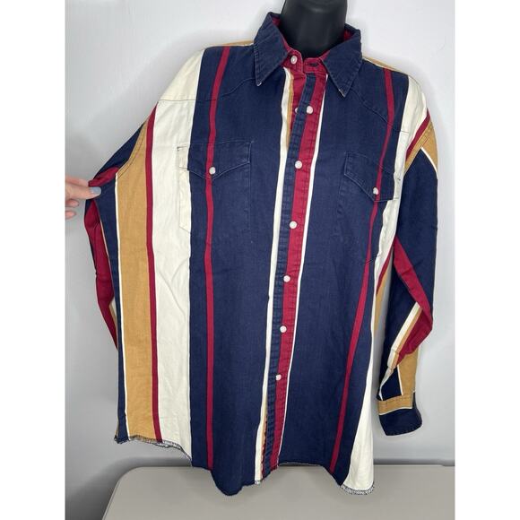 Vintage Wrangler Brushpopper Western Multicolor Pearl Snap Stripe Size Large - Picture 4 of 9